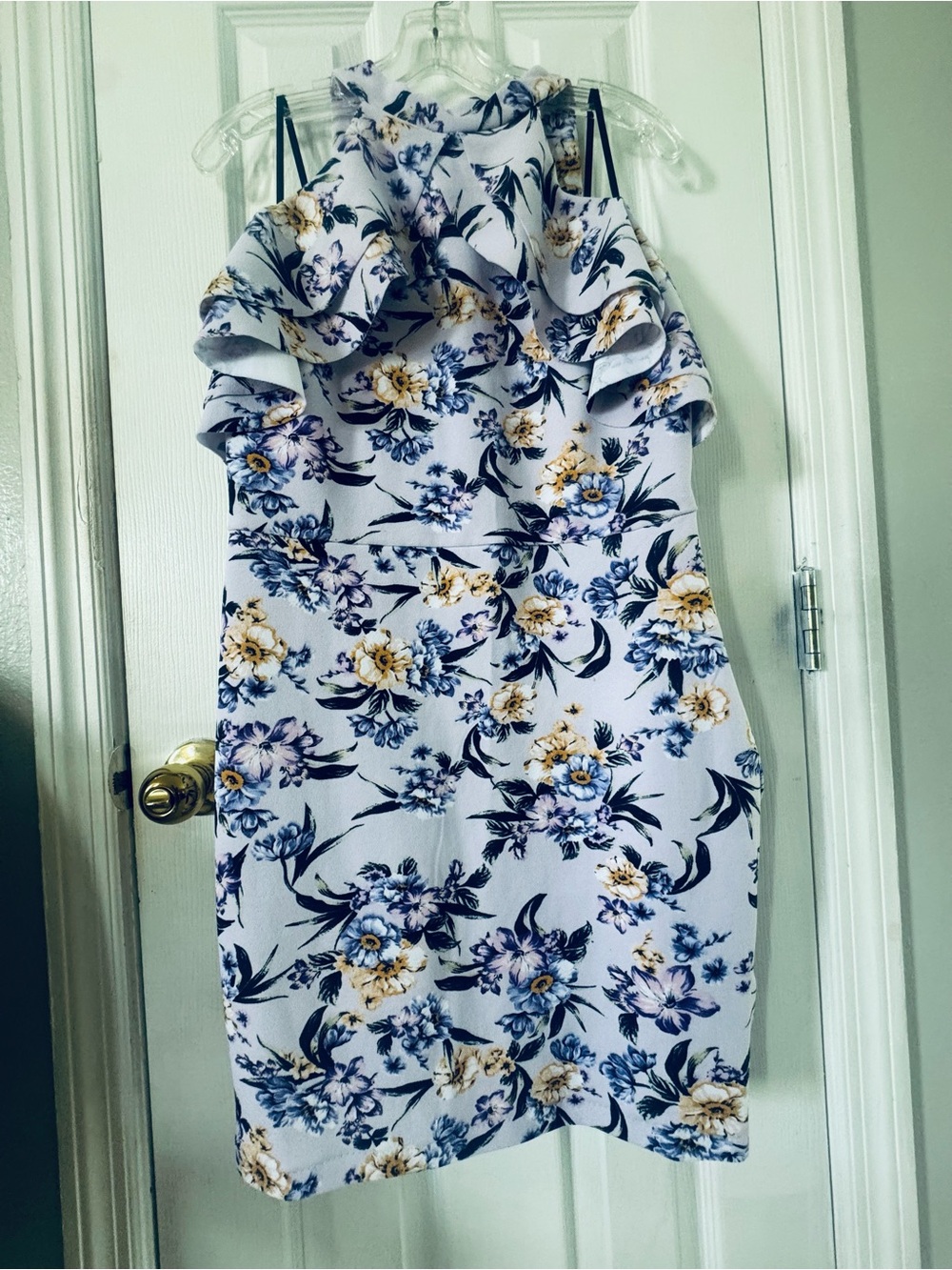 bebe Lavender Halter Floral Ruffle Mini Dress
